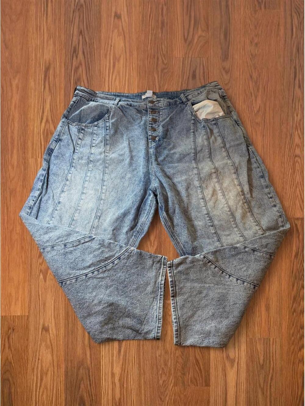 Vintage JNCO Style Wide Leg Jeans Womens Size 20R Distressed Blue Denim Button